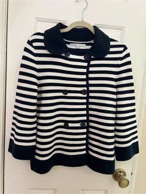 Old Navy Navy & White Striped Double-Breasted Sweater Jacket